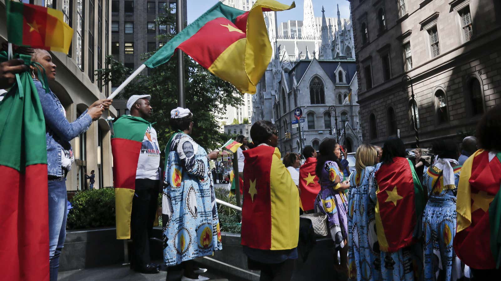 Cameroon supporters of president Biya in New York