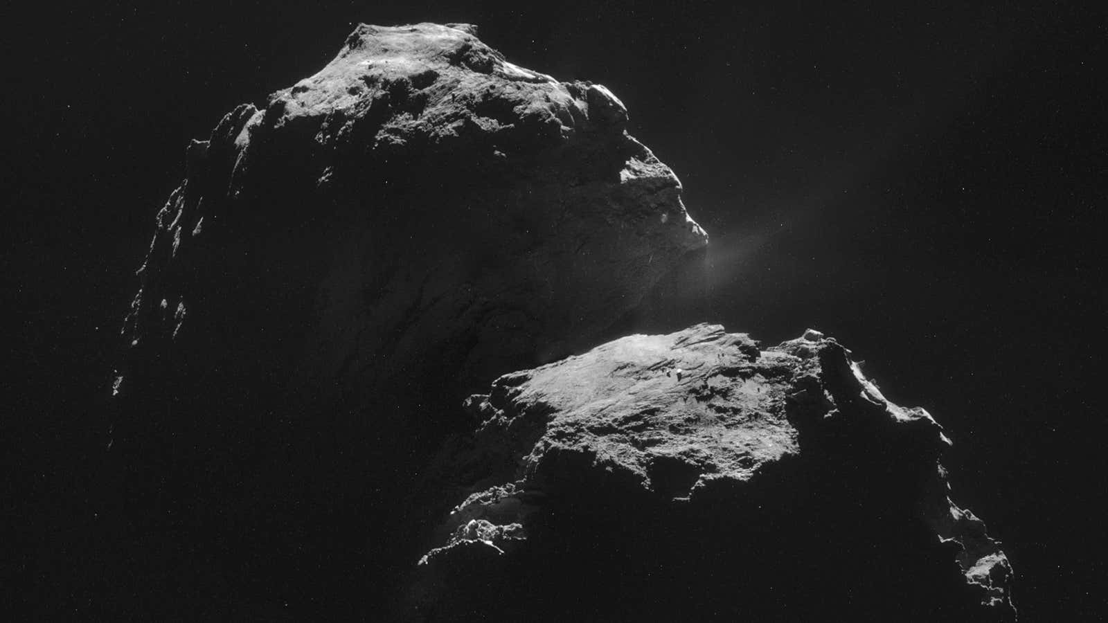 Comet 67P as seen by the satellite Rosetta from 32 kilometers away.