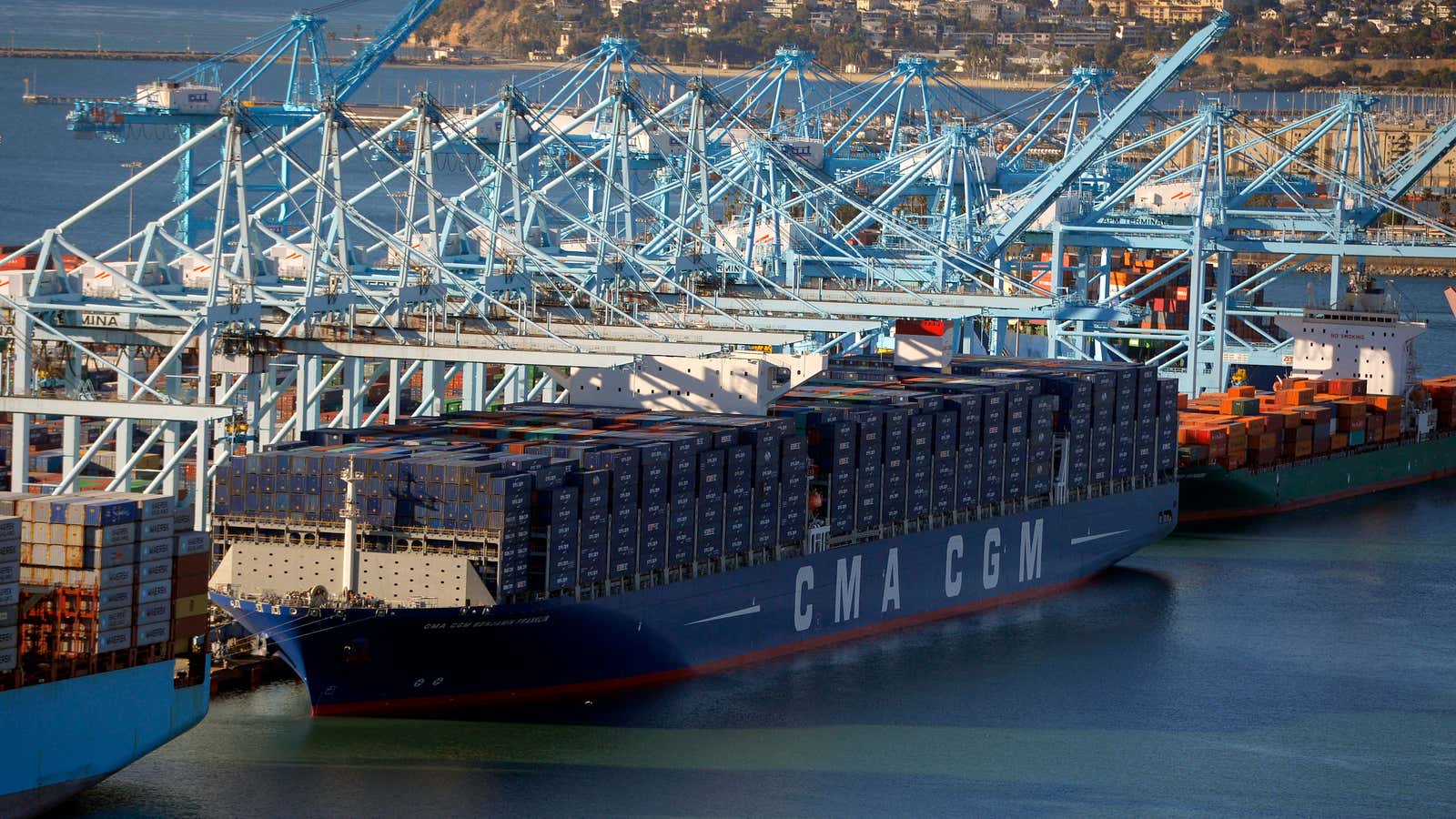 CMA CGM Benjamin Franklin unloading in the Port of Los Angeles.