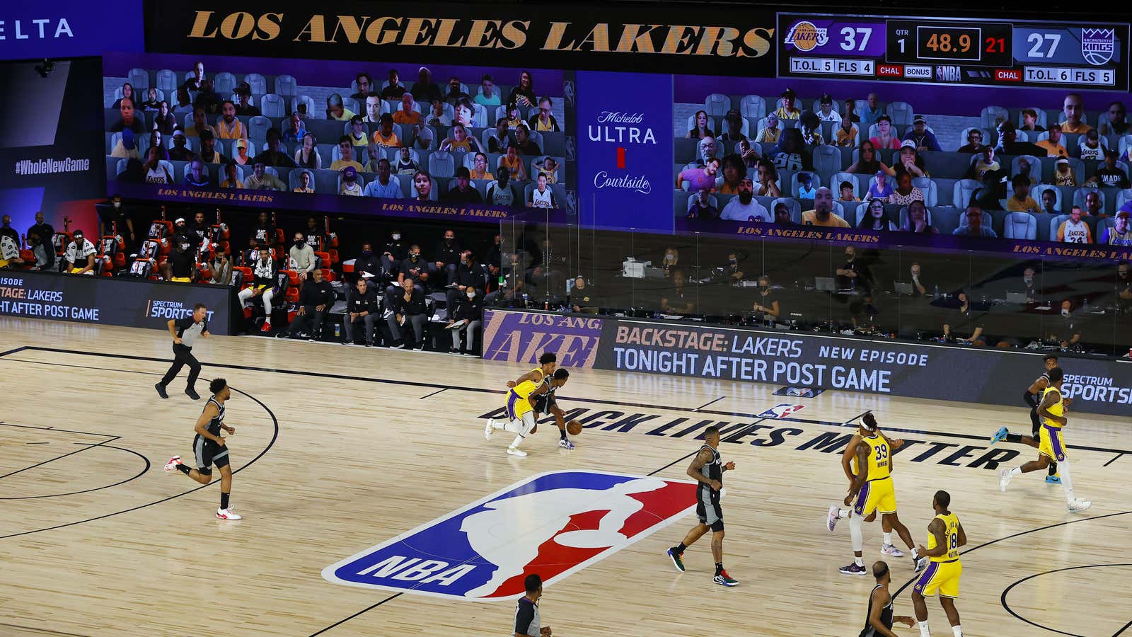 This is what a Lakers “home” game looks like now.