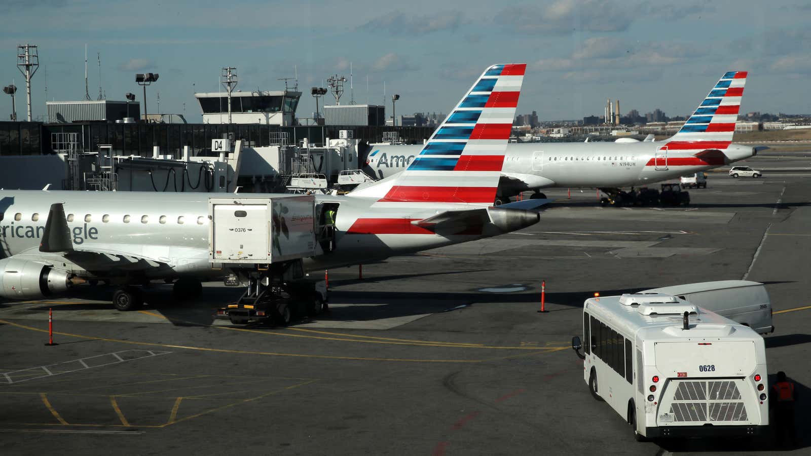 Planes are seen parked at the terminal at LaGuardia Airport in New York City after hundreds of flights were grounded or delayed at New York-area airports as more air traffic controllers called in sick on Friday, in one of the most tangible signs yet of disruption from a 35-day partial shutdown of the U.S. government, January 25, 2019.