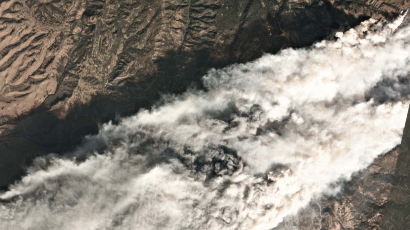 The first satellite image taken of the Camp Fire, at 10:30 am  PT on Nov. 8 2018.