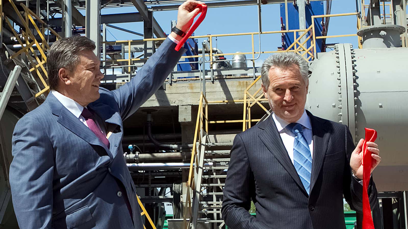 Dymtro Firtash, right, in happier days, with ousted Ukrainian President Victor Yanukovych.