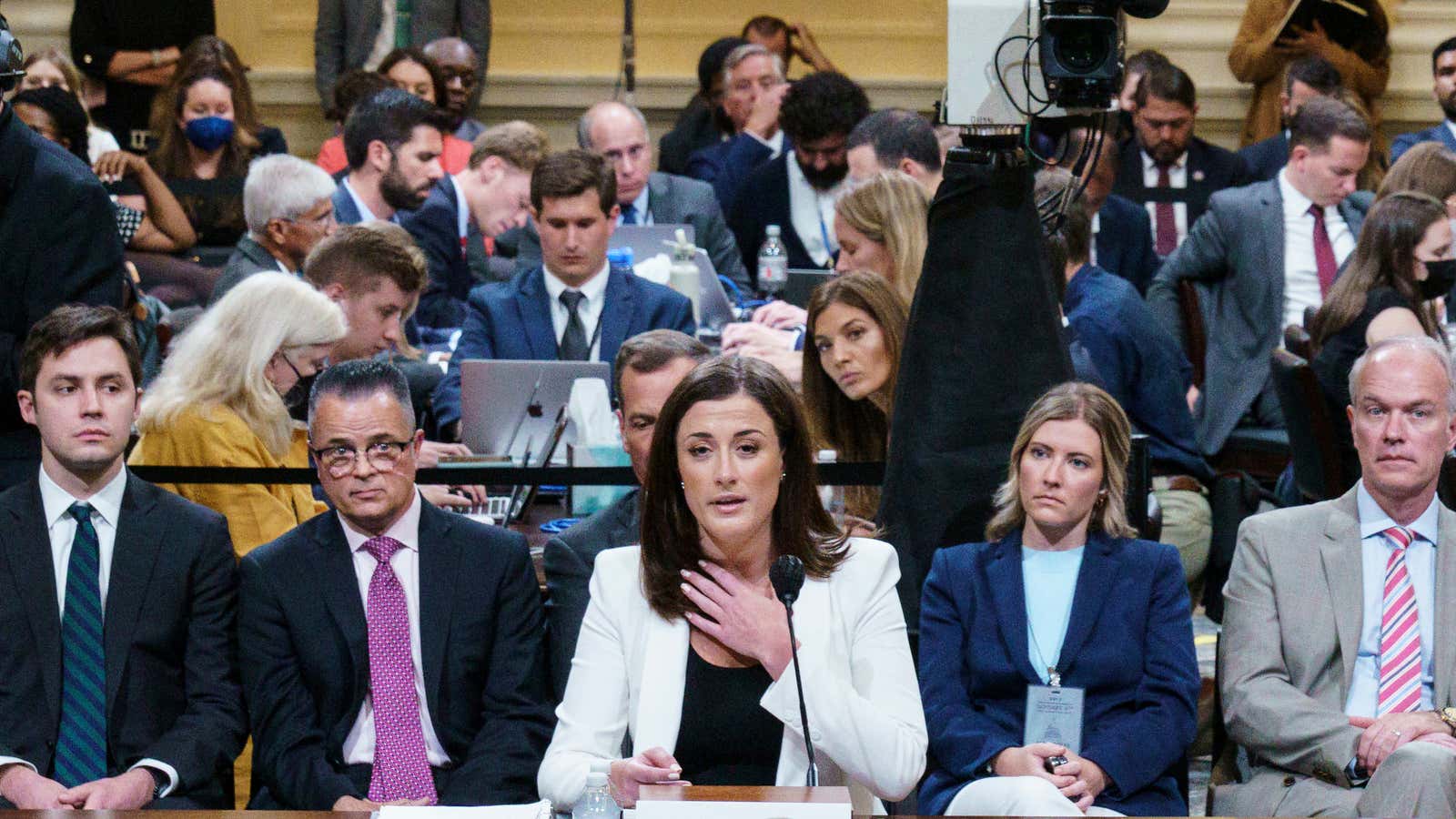Cassidy Hutchinson, who was an aide to former White House Chief of Staff Mark Meadows during the administration of former U.S. President Donald Trump, testifies during a public hearing of the U.S. House Select Committee investigating the January 6 Attack on the U.S. Capitol, at the Capitol, in Washington, U.S., June 28, 2022.
