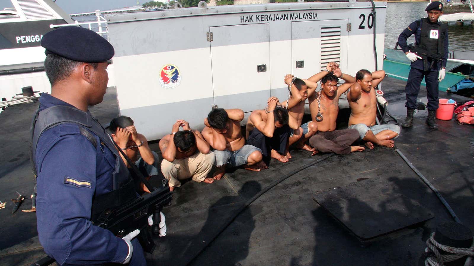 No pirates have been arrested yet in this current wave of attacks, but these Indonesian pirates were arrested in 2011.