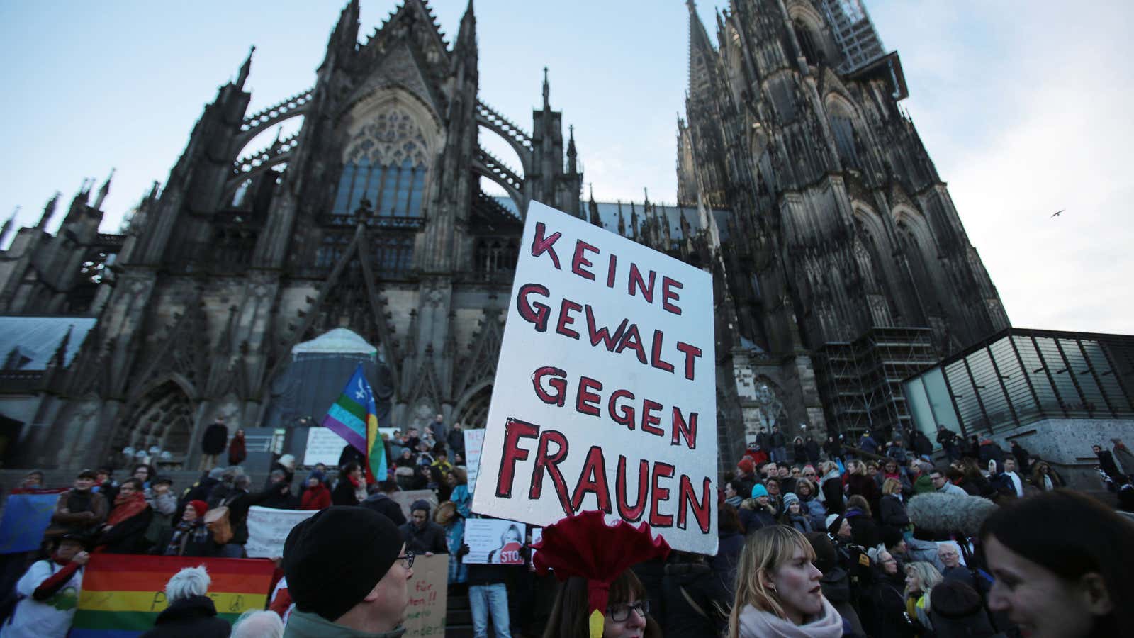 Protestors in Cologne demand an end to violence against women.