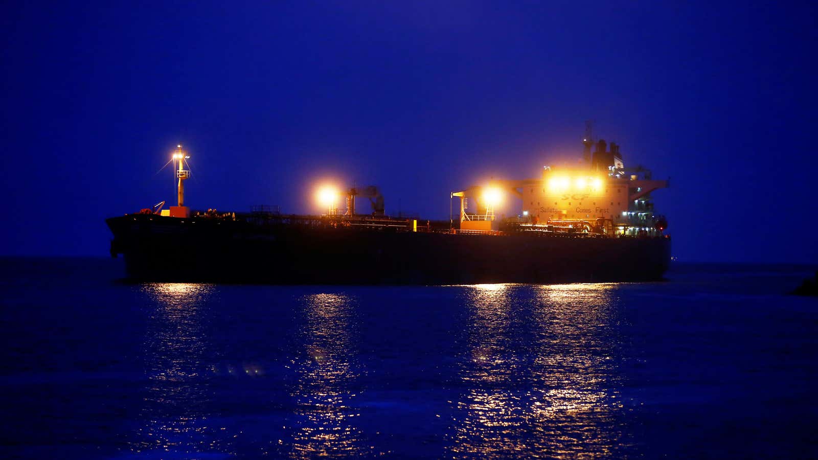 An oil tanker arrives at the port of Klaipeda in Lithuania.