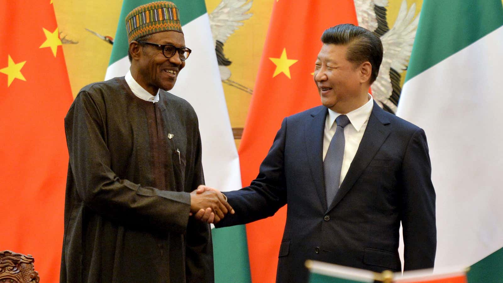 Nigerian president Muhammadu Buhari and Chinese President, Xi Jinping in 2016
