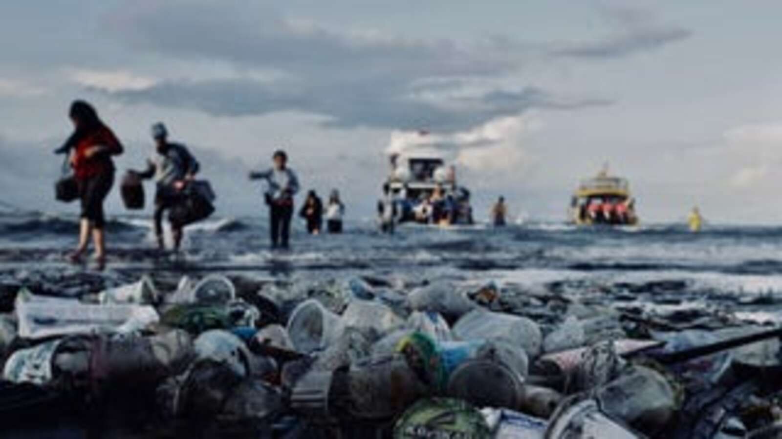 Plastic trash pollutes a beach in Indonesia.