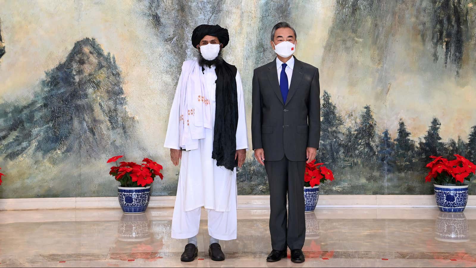 Chinese foreign minister Wang Yi meets with Mullah Abdul Ghani Baradar, political chief of the Taliban, in Tianjin in July.