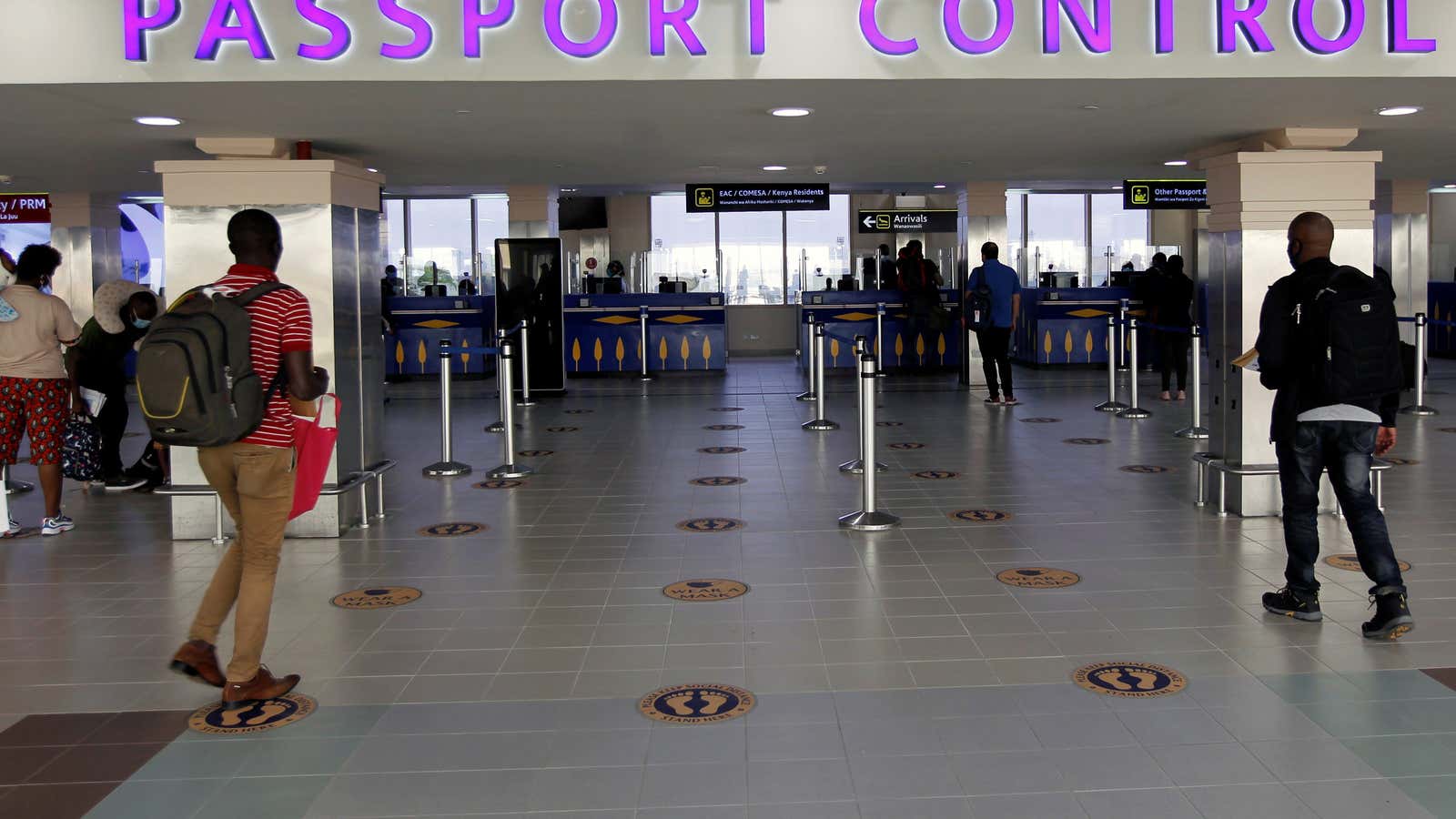 Passport control at Jomo Kenyatta international airport in Nairobi, Kenya