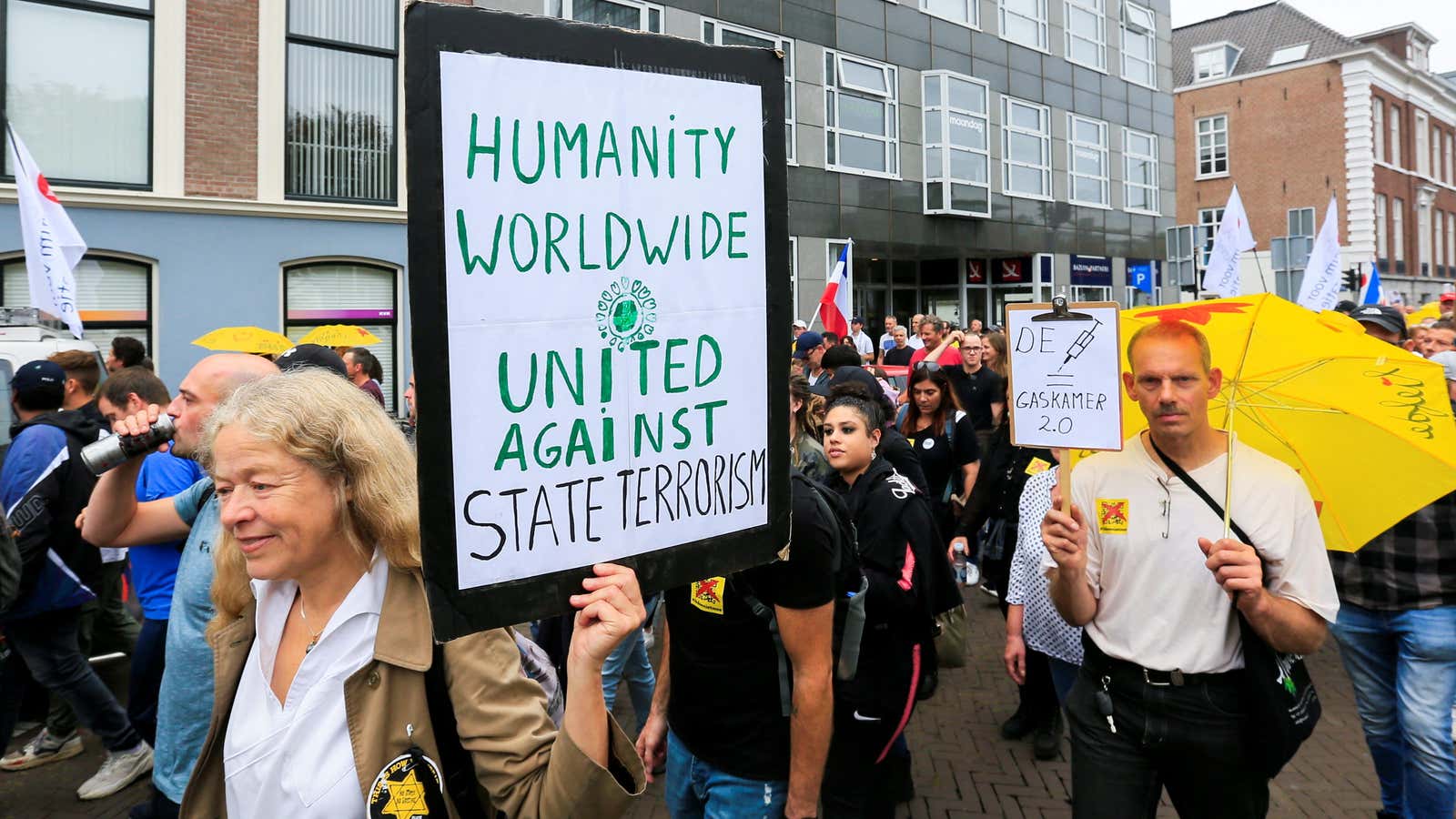 Anti-vaccine passport protestors in The Hague.