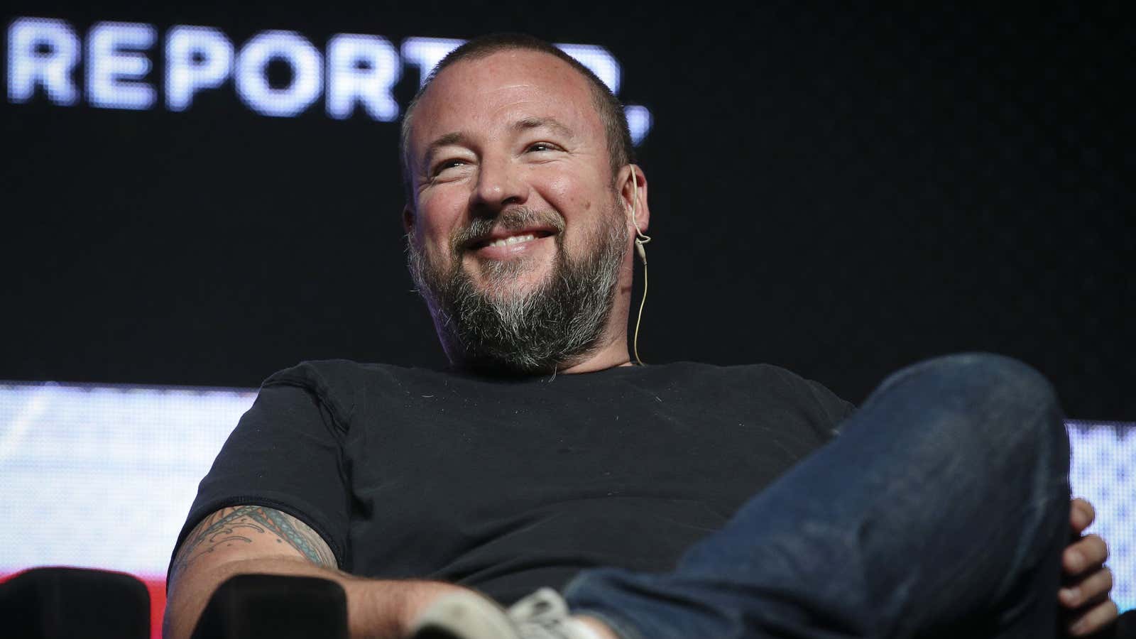 IMAGE DISTRIBUTED FOR PROMAXBDA – Shane Smith, founder and CEO of VICE, smiles in an interview with David Carr, The New York Times culture reporter
