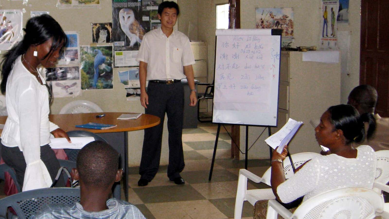 Liberians take a Mandarin class in Monrovia, Liberia