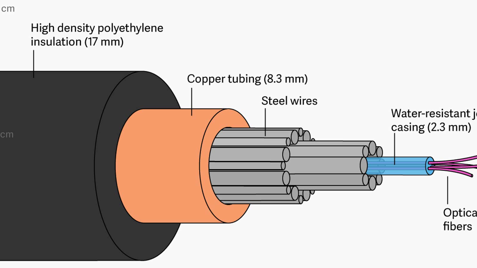 Cross section of deep sea fiber-optic cable.