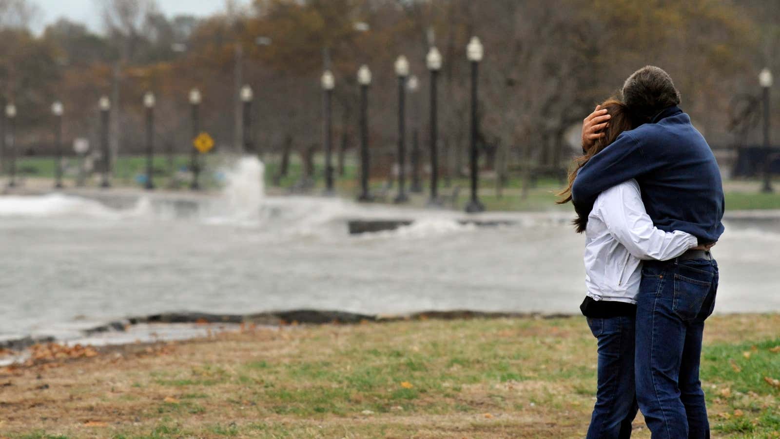 Hurricane Sandy storm surge at Seaside Park, Bridgeport, Connecticut, USA.