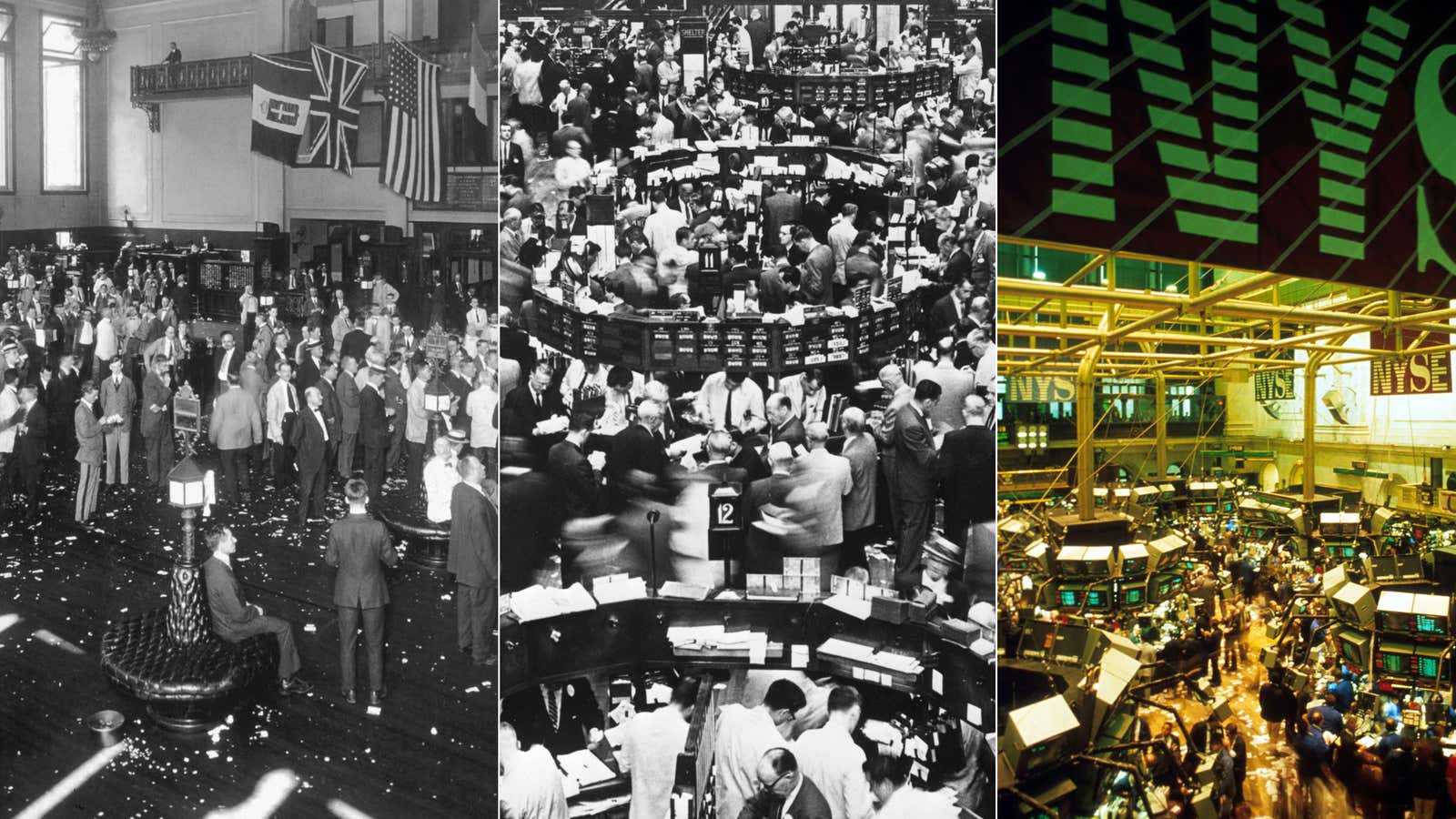 High frequency trading is part of the evolution of the market. Here the New York Stock Exchange in 1918, 1962 and 1987.