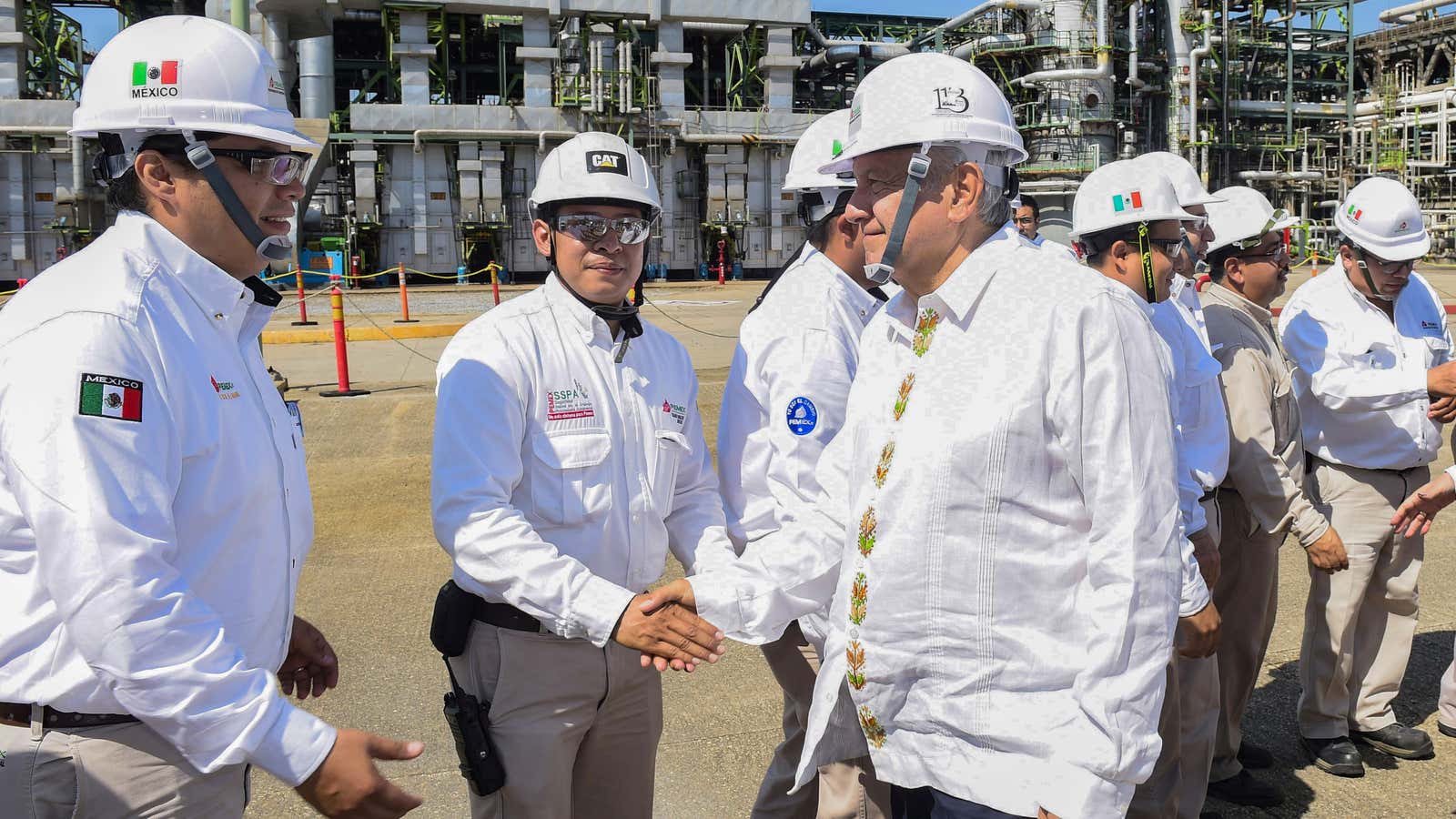 Mexican president Andres Manuel Lopez Obrador visits state oil giant Pemex’s refinery in Veracruz.
