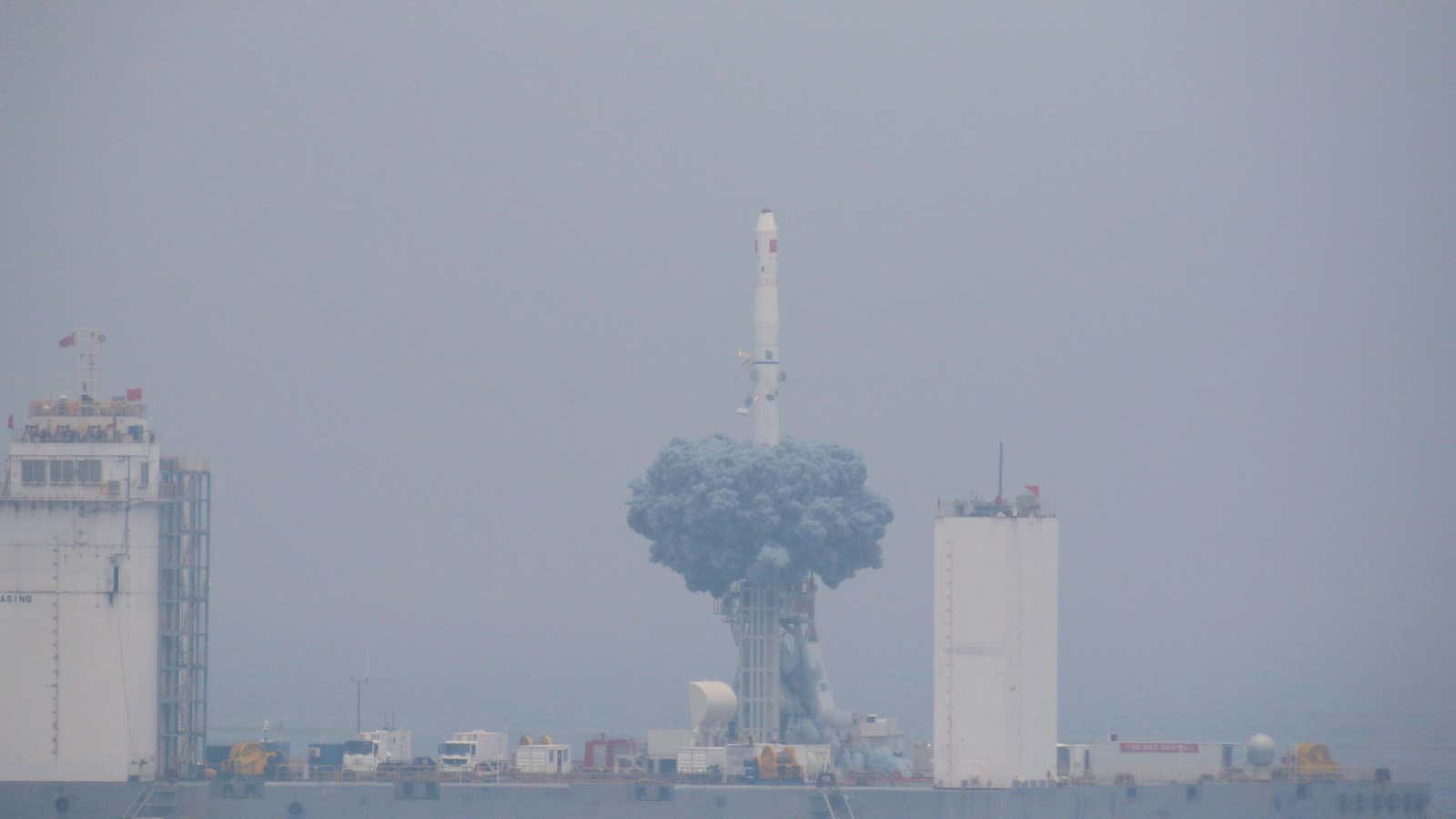A Long March-11 rocket takes off from an offshore platform in the Yellow Sea off Shandong province, China on June 5.