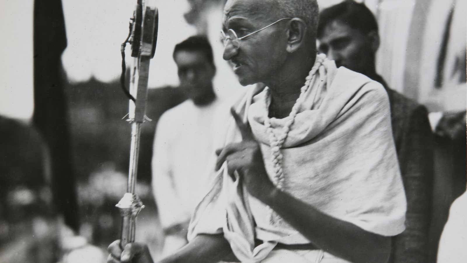 Mahatma Gandhi in a photo from a period album.