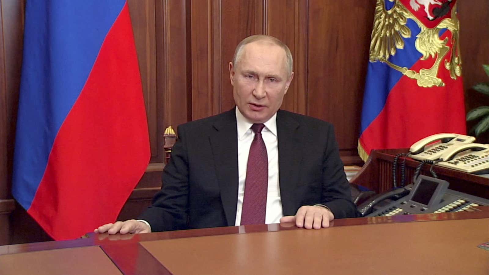 Putin announces the attack on Ukraine.