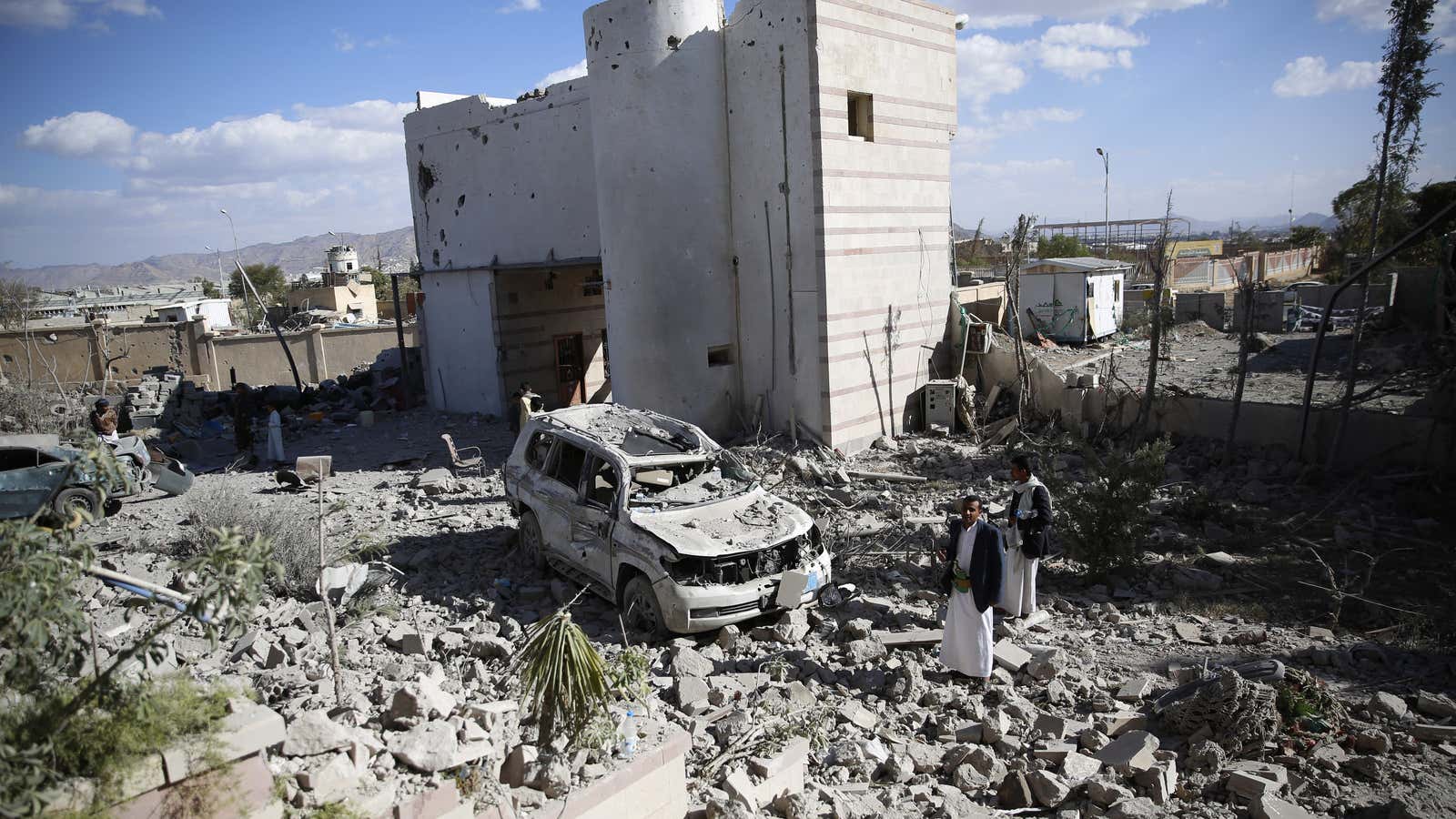 The aftermath of Saudi-led airstrikes in Sanaa, Yemen on Jan. 8.