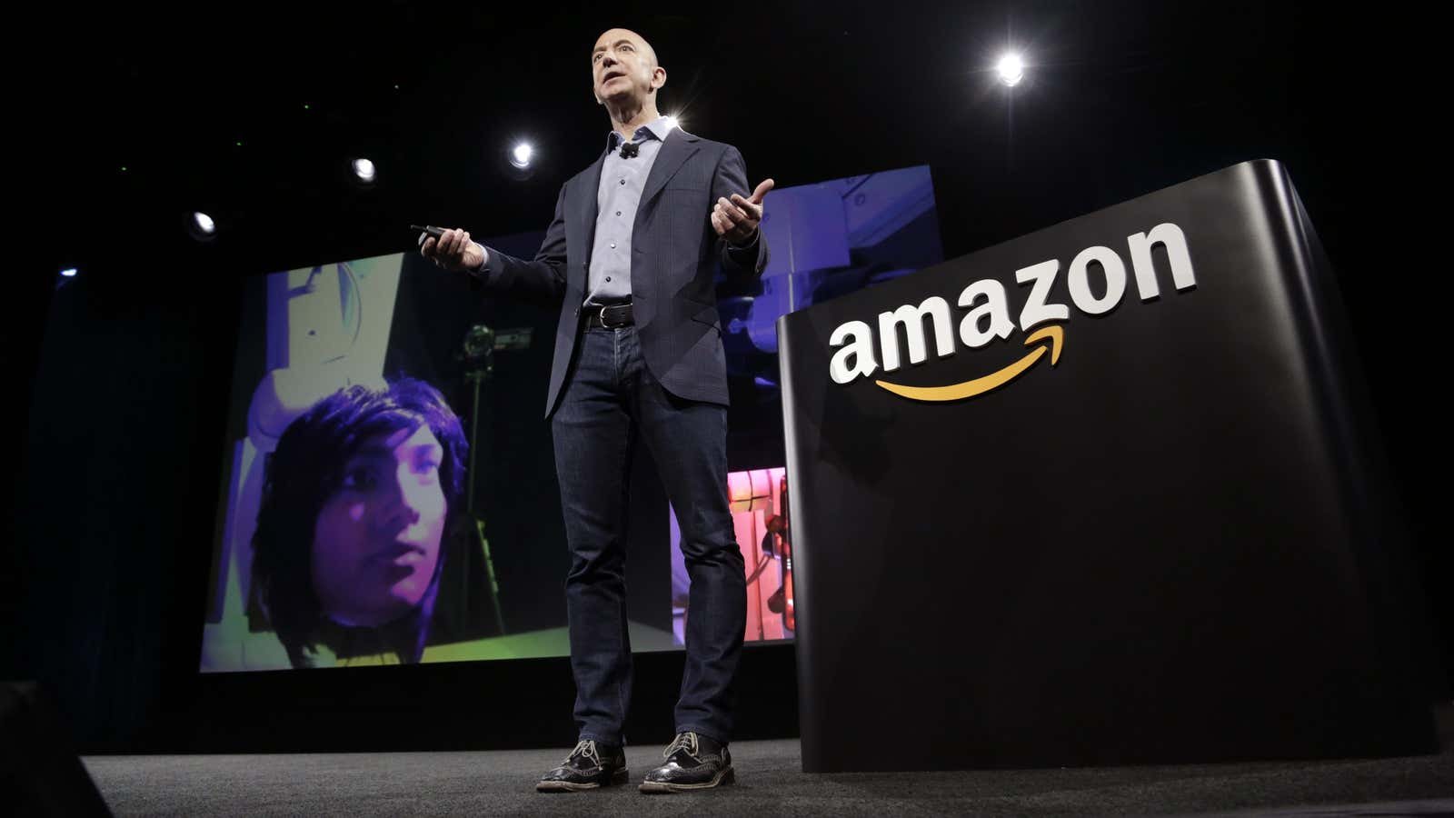 Amazon CEO Jeff Bezos discusses his company’s new Fire smartphone at a news conference in Seattle, Washington June 18, 2014. Bezos unveiled a $200 smartphone…