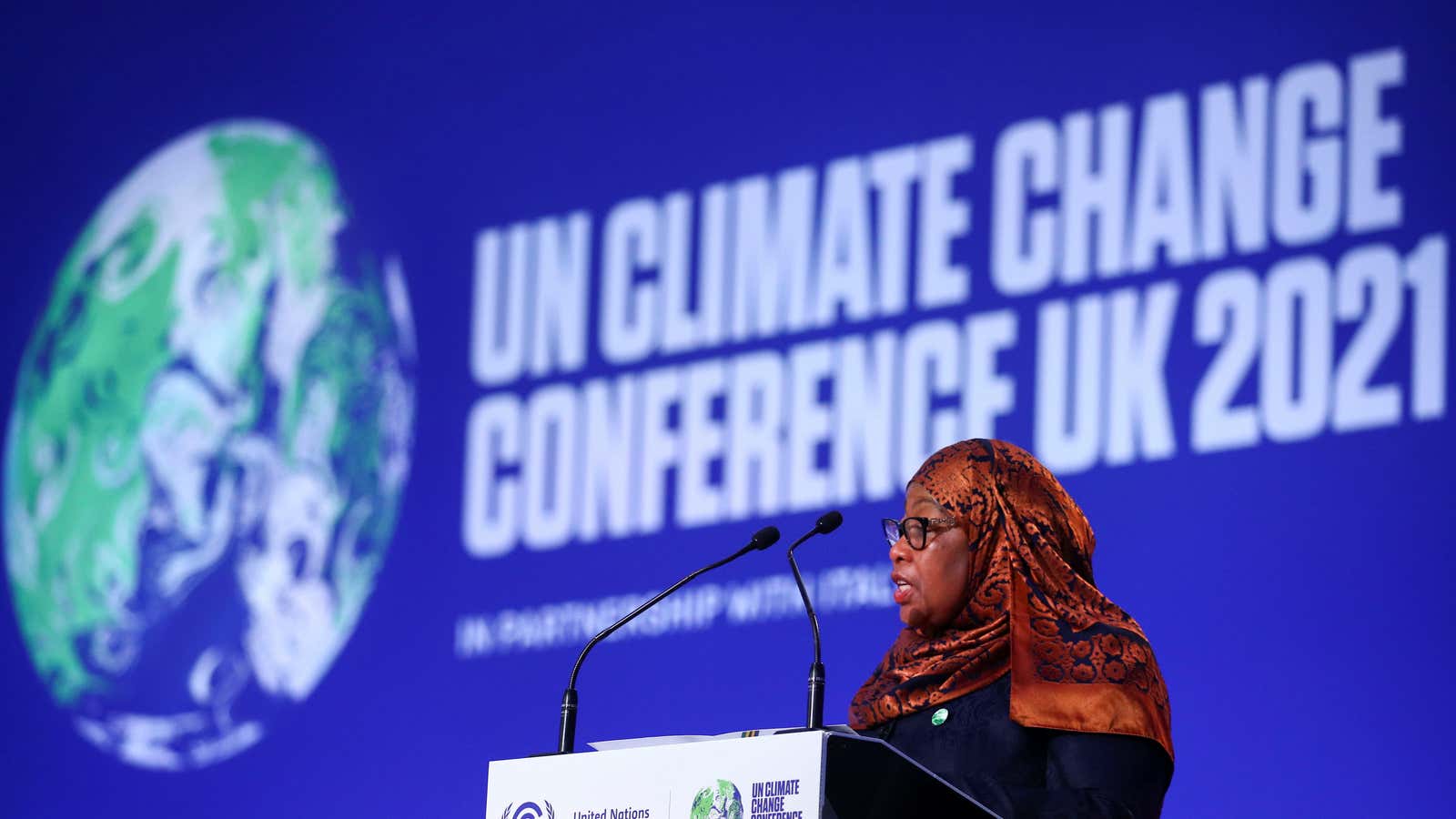 Samia Suluhu Hassan, President of Tanzania, speaks during the UN Climate Change Conference (COP26) in Glasgow, Scotland