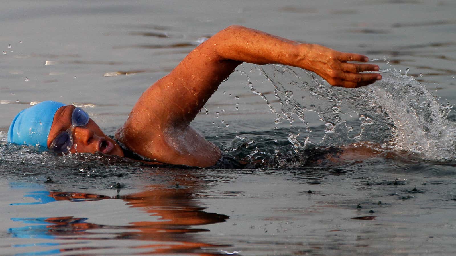American endurance swimmer Diana Nyad swims in Cuban waters, offshore Havana, Cuba, Sunday, Aug. 7, 2011. Nyad jumped into Cuban waters Sunday evening and set…