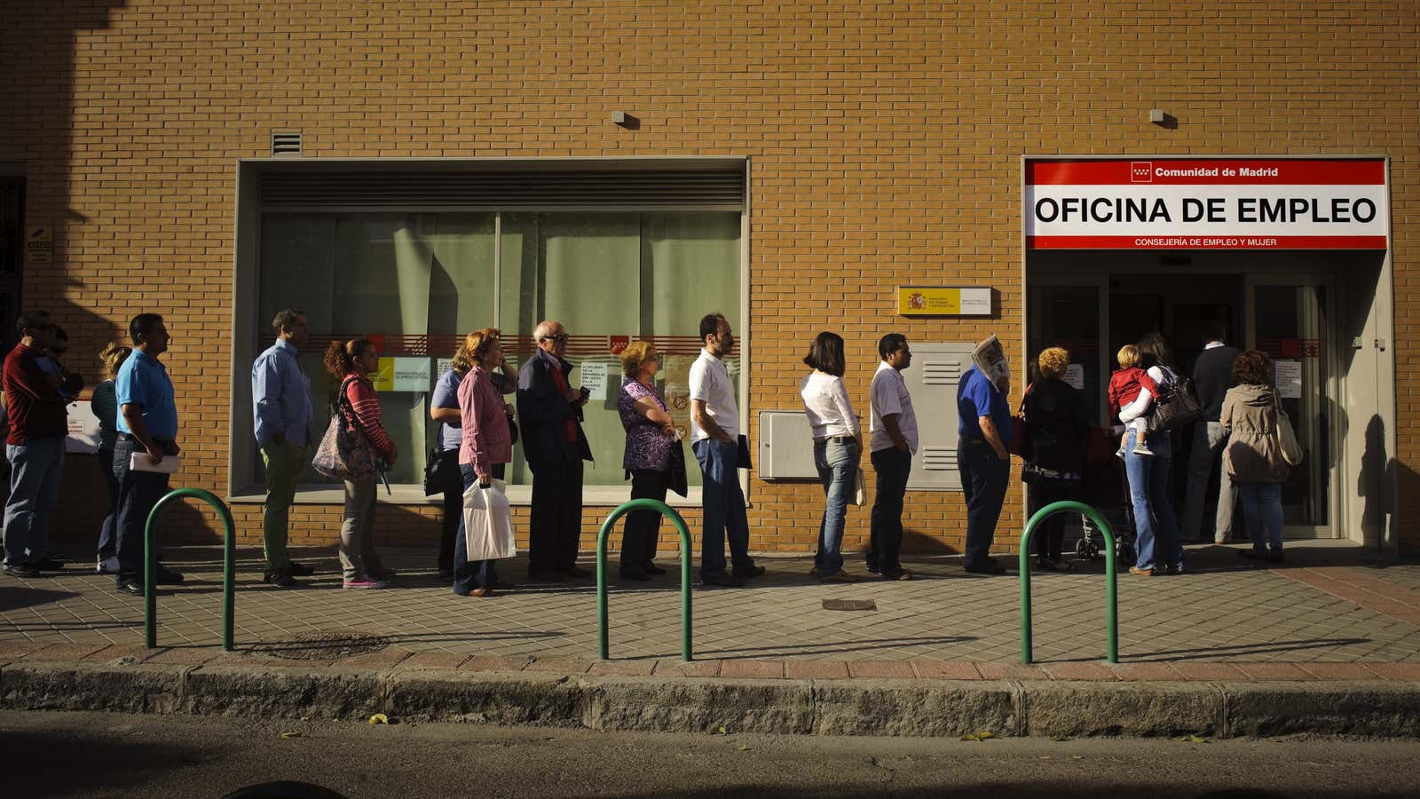 The queue to enter a government job center in Madrid, Spain.