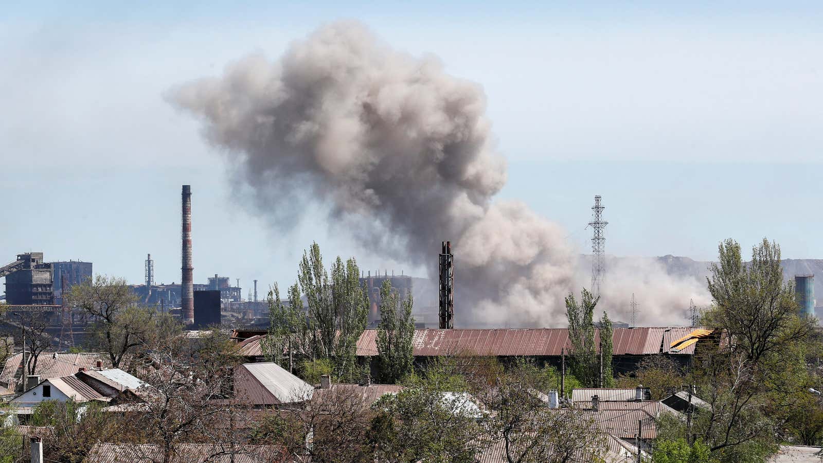An explosion at the Azovstal Iron and Steel Works in the southern port city of Mariupol, Ukraine.