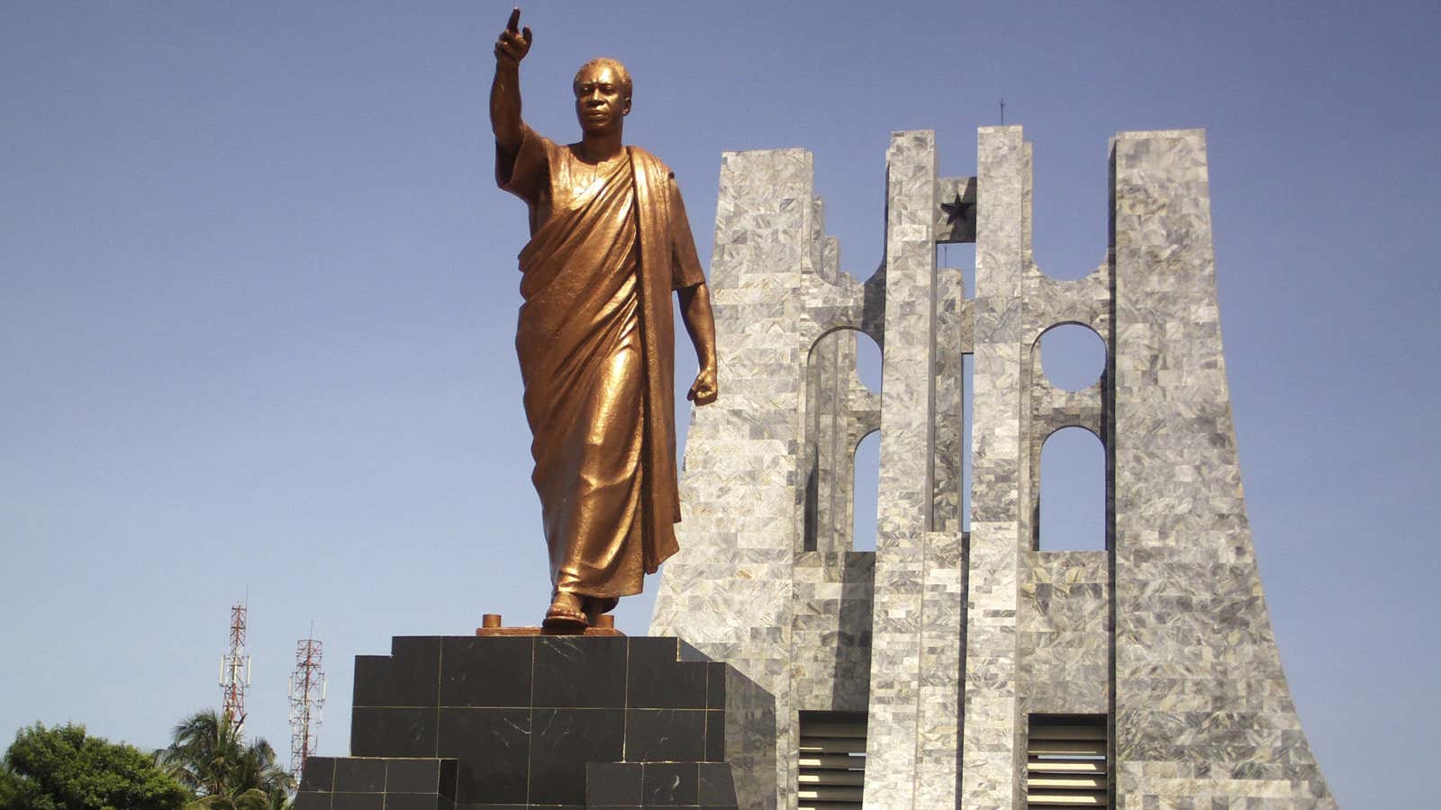 A statue of Ghana’s first president Kwame Nkrumah is seen at his memorial park in Accra .