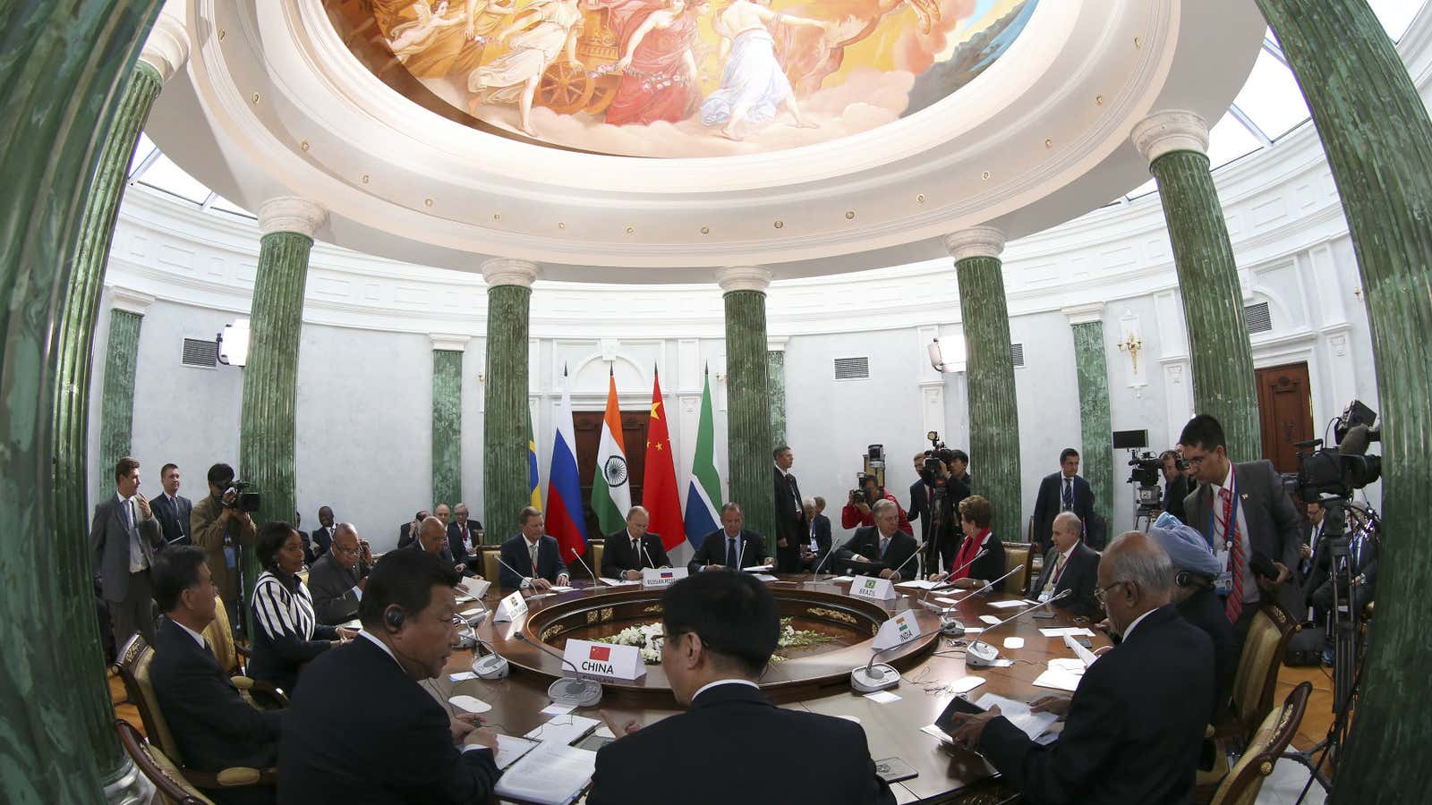 The BRICS leaders’ meeting at the 2013 G20 Summit in Strelna, Russia.