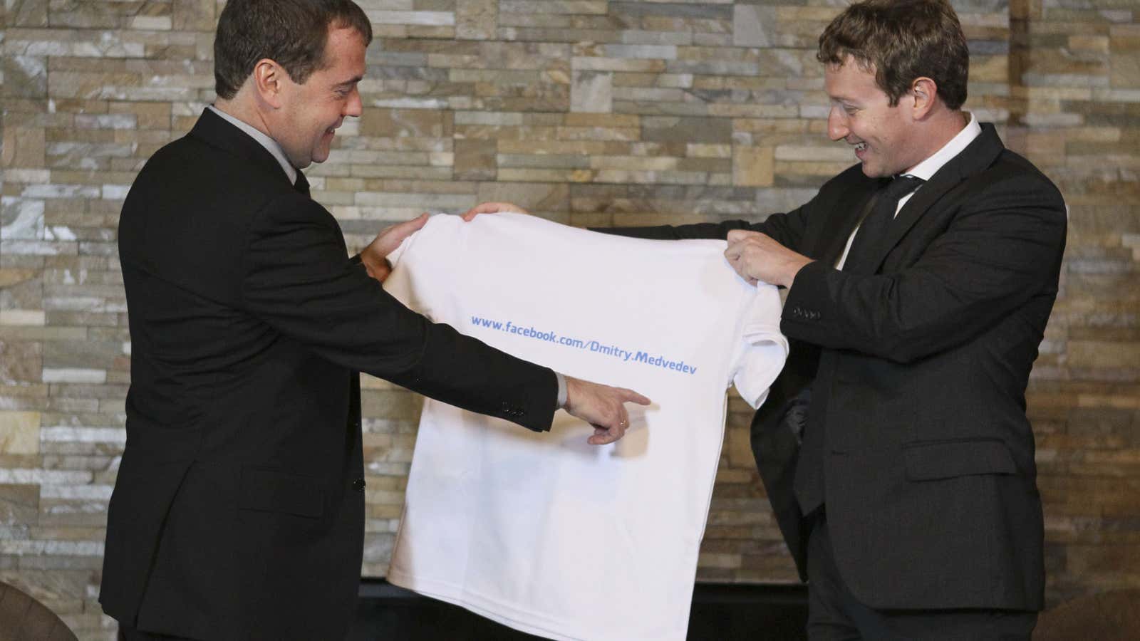 Russian Prime Minister Dmitry Medvedev and Facebook founder Mark Zuckerberg in happier days.