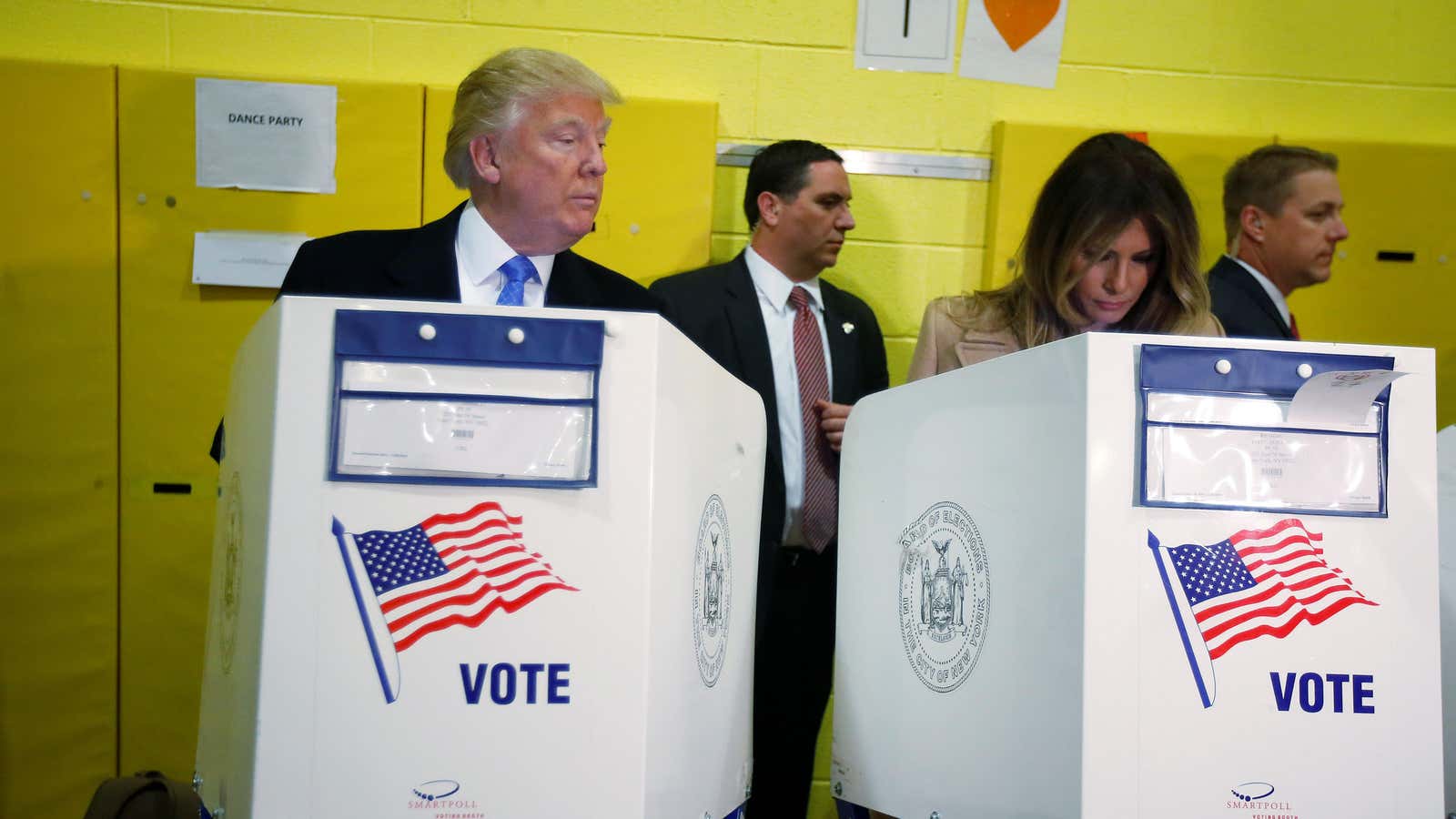 Republican presidential nominee Donald Trump and his wife Melania Trump vote at PS 59 in New York, New York.