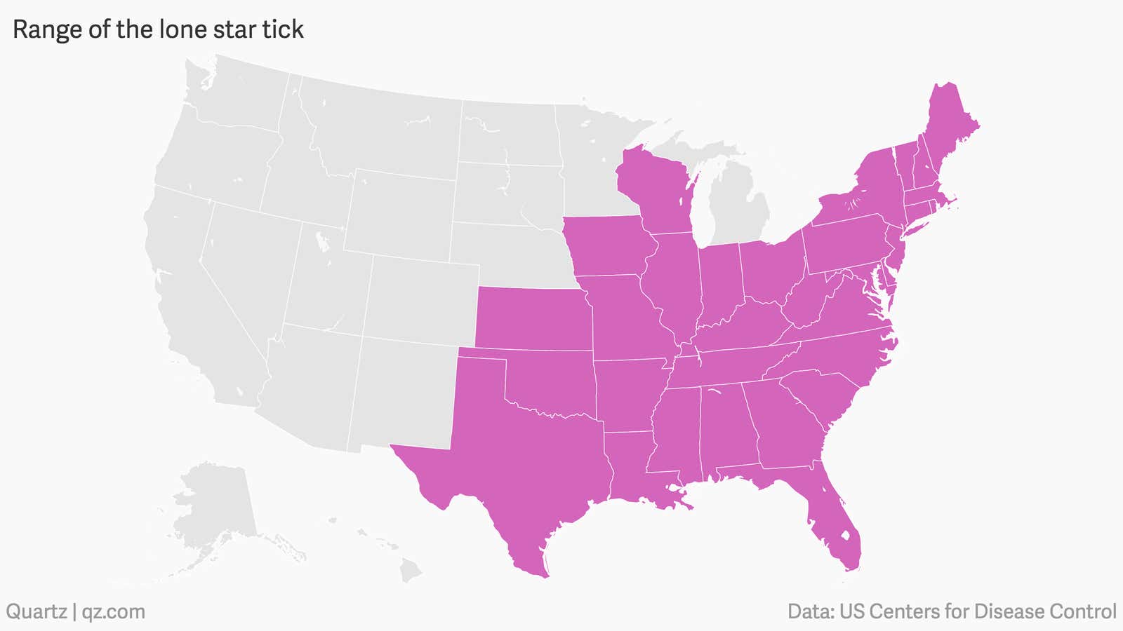 The habitat of the Lone Star tick has grown to include at least parts of the above states.