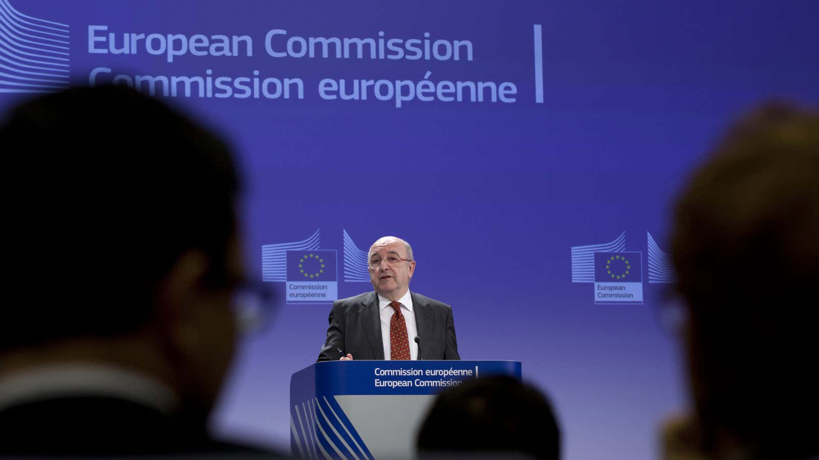 European Commissioner for Competition Joaquin Almunia announces the fine. See if Microsoft cares.