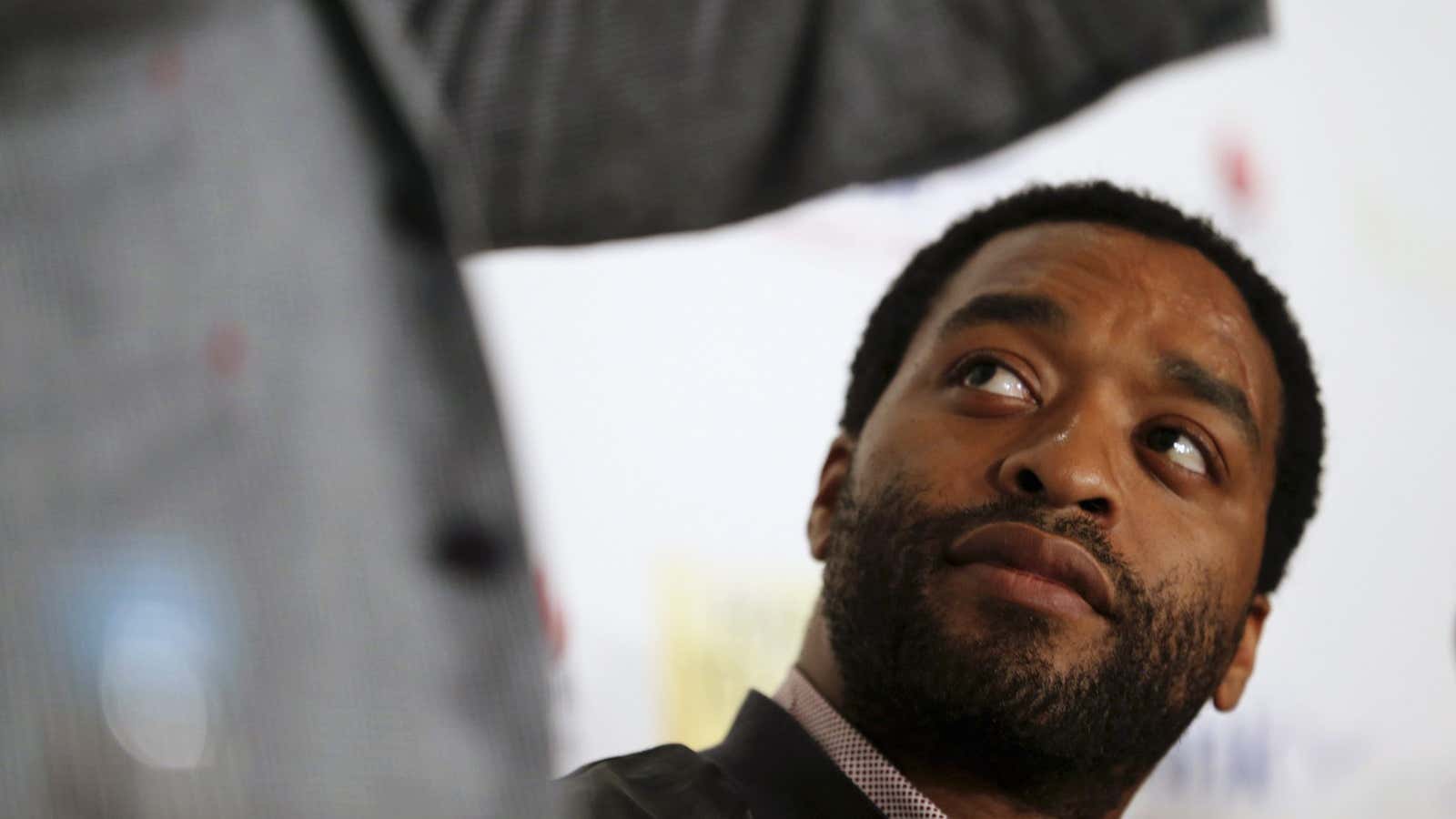 Nigerian British-born actor Chiwetel Ejiofor listens to a speaker during a news conference at the premiere for the film “Half of a Yellow Sun”, an adaptation of novelist Chimamanda Ngozi Adichie’s book, in Lagos, Nigeria in 2014.