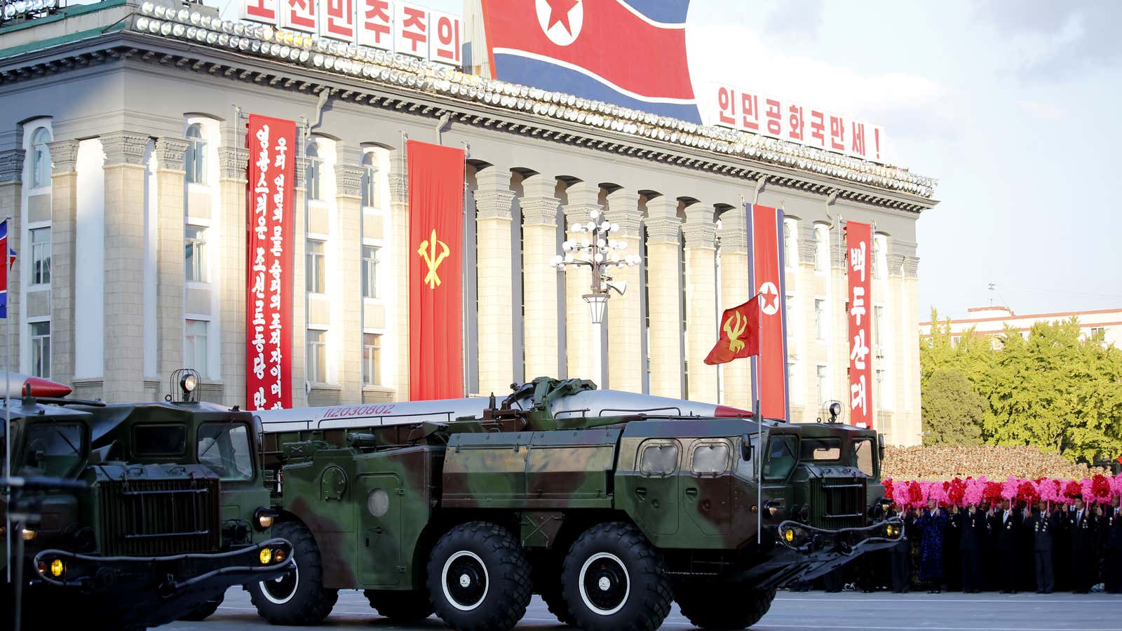 Warheads are paraded at a 2015 military parade to celebrate the 70th anniversary of North Korea’s Workers’ Party