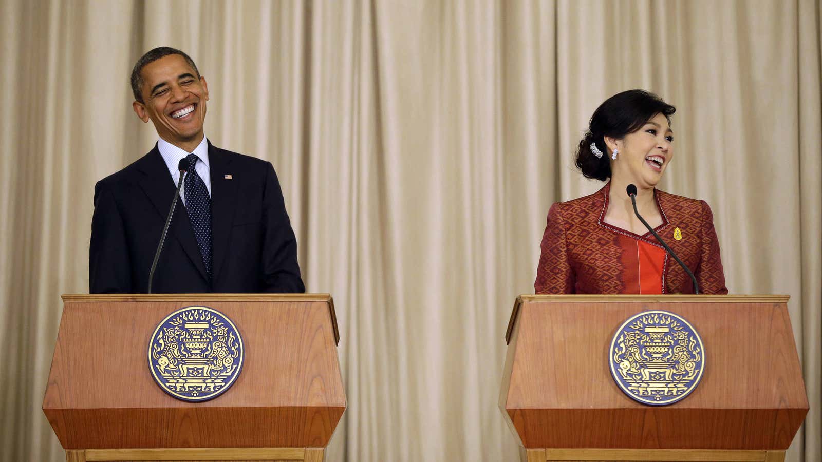 Before the storm in Bangkok: Obama and Yingluck on Nov. 18