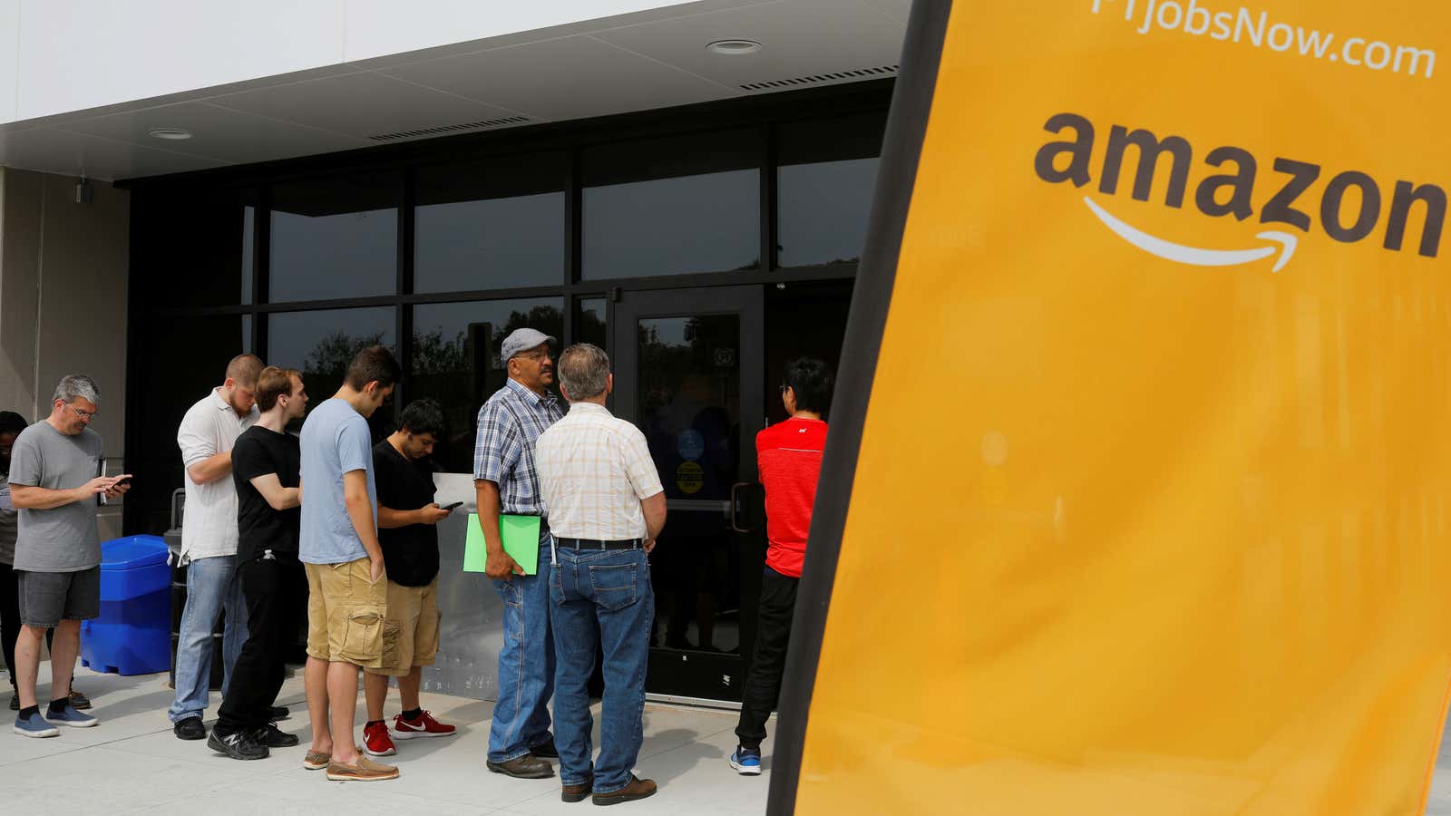 Job seekers line up to apply during “Amazon Jobs Day.”