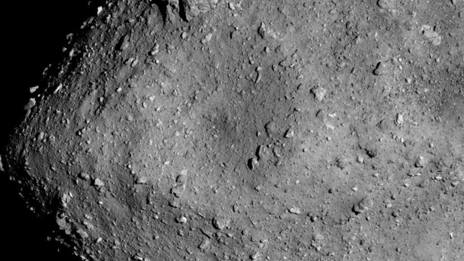 The rocky surface of asteroid Ryugu.