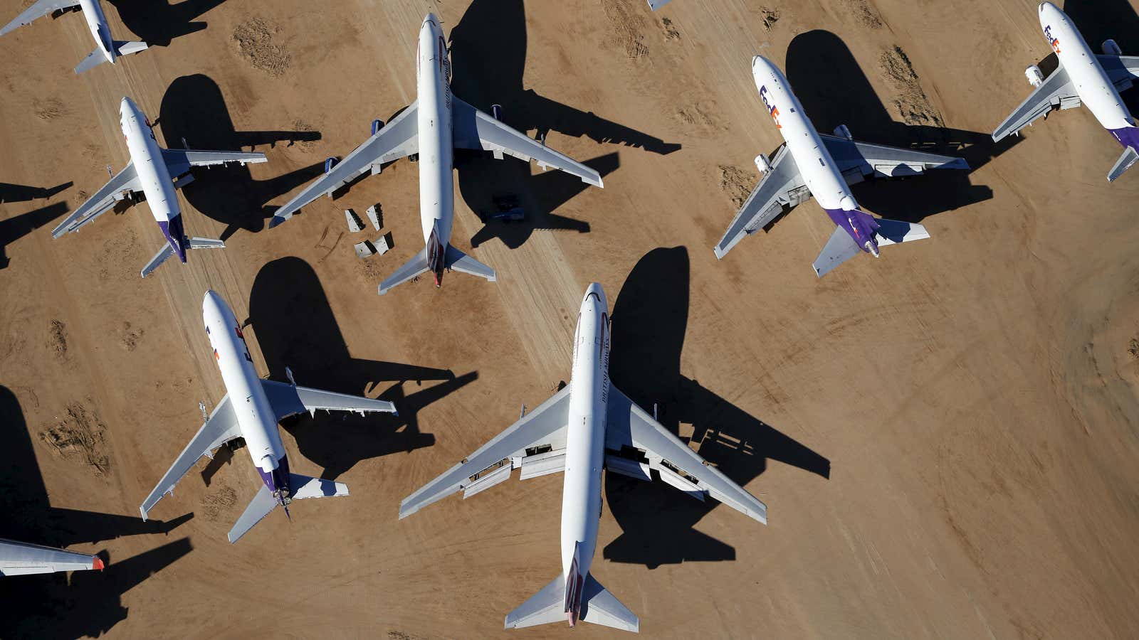 Old airplanes, including Boeing 747-400s, are stored in the desert in Victorville, California March 13, 2015. Last year, there were zero orders placed by commercial…