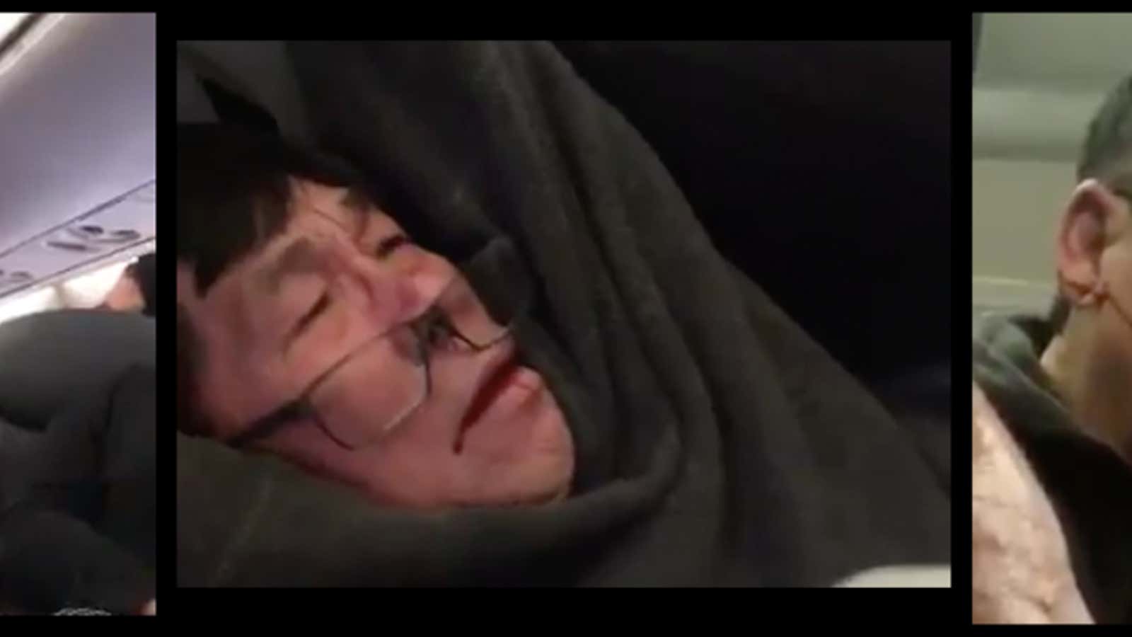 Dr. David Dao was forcibly removed from a United Airlines flight on April 10. (Screencaps from Twitter users Tyler_Bridges, JayseDavid, and kaylyn_davis)