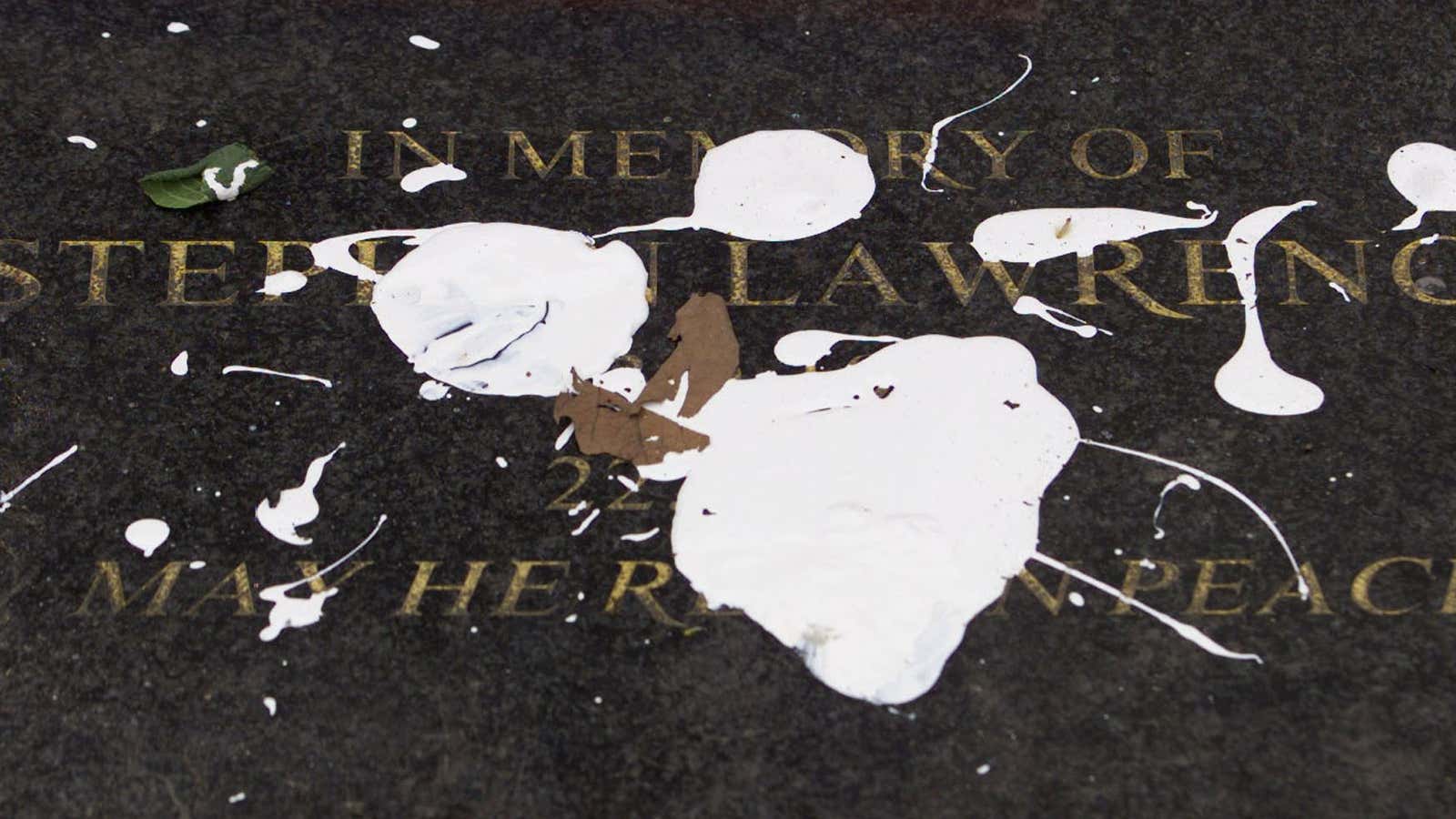 Hours after a 1999 report found the British police guilty of “institutional racism” in probing a black teenager’s murder, his grave was defaced.