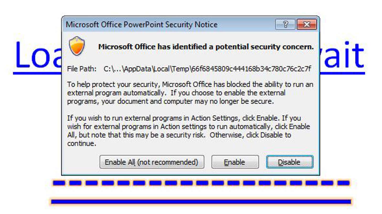 A PowerPoint document infected with malware.