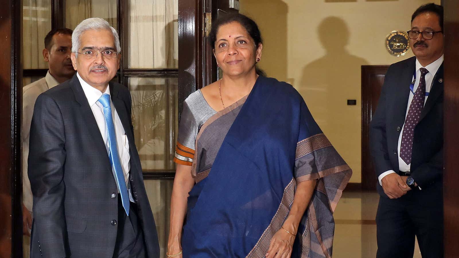India’s Finance Minister Nirmala Sitharaman and the Reserve Bank of India (RBI) Governor Shaktikanta Das arrive to attend the RBI’s central board meeting in New…