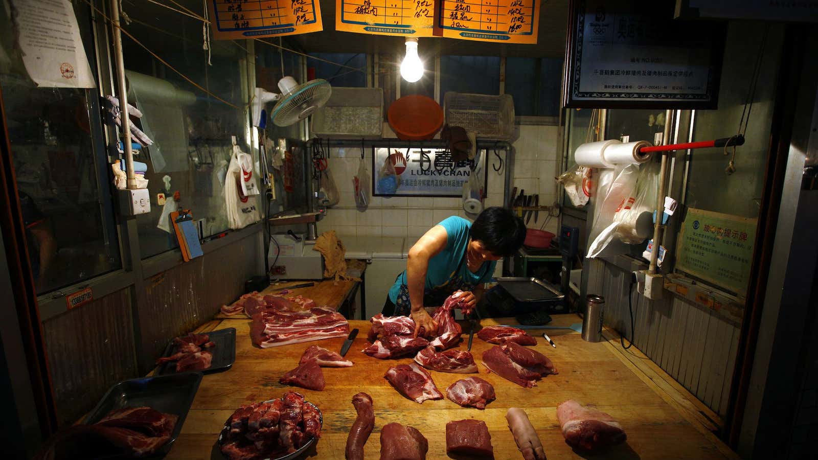 A local meat vendor in central Beijing.