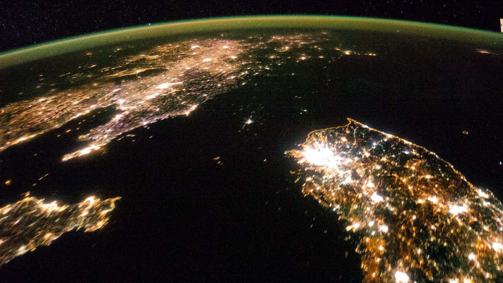 A satellite photo of the Korean peninsula.