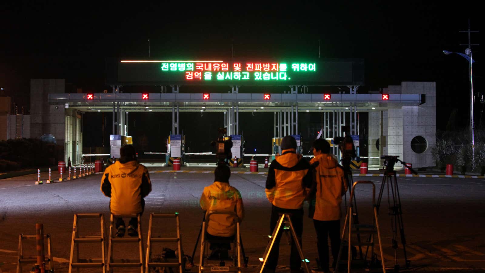 Waiting, and watching, at the Kaesong complex border crossing.